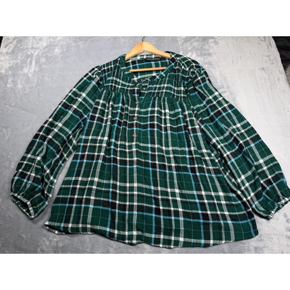 Lane Bryant Tunic Top Womens 20 Multicolor Plaid Rayon Stretch Casual Button Up